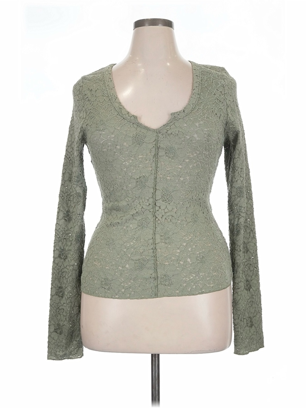 Women's Lace Long-Sleeve Top in Sage Green